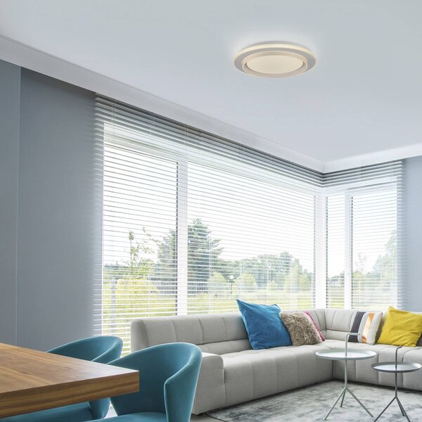 JUST LIGHT. GmbH LED stropní svítidlo Lago Ø 40 cm bílé Dálkové ovládání, stmívatelný, Bílá / opál, Obývací pokoj / jídelna, kov, Moderní