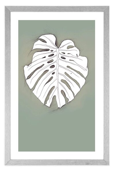 Plakát s paspartou monstera na zeleném podkladu