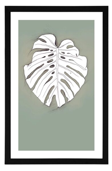 Plakát s paspartou monstera na zeleném podkladu