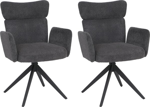 Sada 2 jídelních židlí HWC-N11, židle, otočná, automatické vracení látka bouclé 350g/m² Oeko-Tex tmavě šedá, tmavě šedé nohy