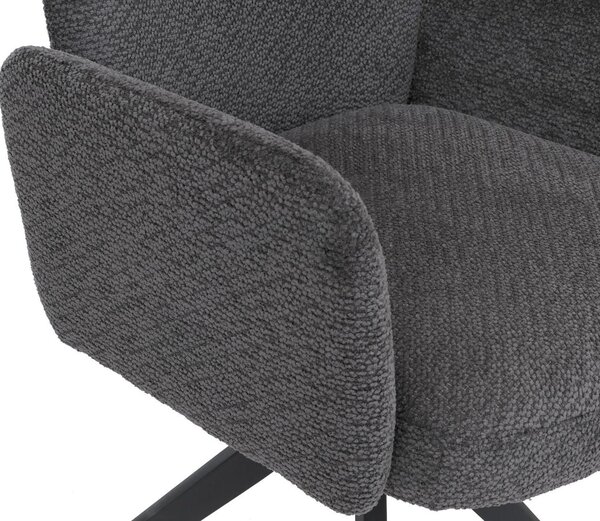Sada 2 jídelních židlí HWC-N11, židle, otočná, automatické vracení látka bouclé 350g/m² Oeko-Tex tmavě šedá, tmavě šedé nohy