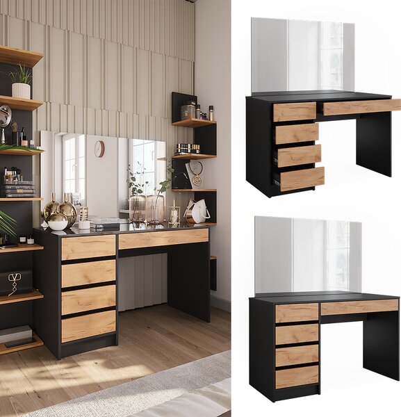 Kosmetický stolek Vicco Sherry Antracit/zlatý dub 120 x 75 cm se zrcadlem, Model 52027