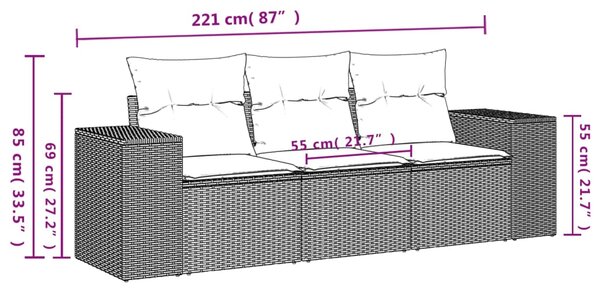 3dílná zahradní sedací souprava s poduškami černá polyratan 3222254