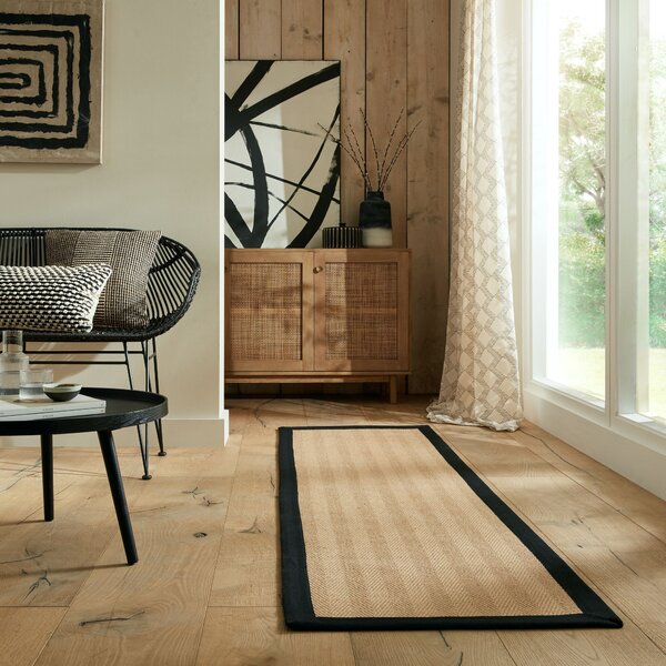 Flair Rugs, Běhoun Herringbone Border Kira Black, 60x230, béžová, chodba / předsíň