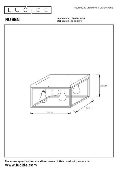 Lucide L001241430 přisazené stropní svítidlo RUBEN E27