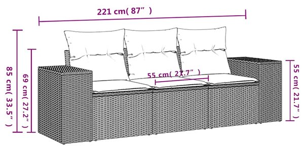 3dílná zahradní sedací souprava a podušky světle šedá polyratan 3222261