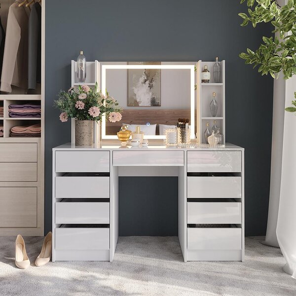 Toaletní stolek Vicco Sherry Bílá/bílý vysoký lesk 128.2 cm 7 dílů, Model 57639