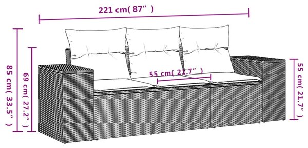 3dílná zahradní sedací souprava s polštáři černá polyratan 3222256