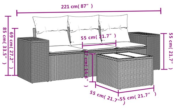 4dílná zahradní sedací souprava s poduškami béžová polyratan 3254605