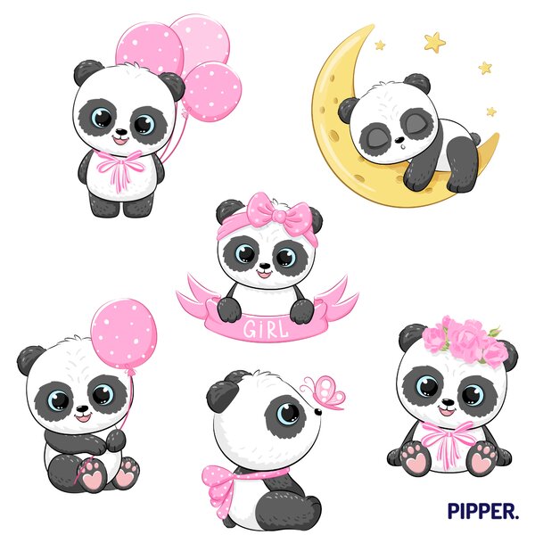 PIPPER. Samolepka na zeď "Pandy - holka" Materiál: Bílý vinyl