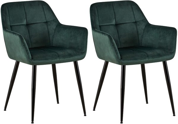 Jídelní židle Emia (SET 2 ks) ~ samet, kovové nohy černé - Zelená
