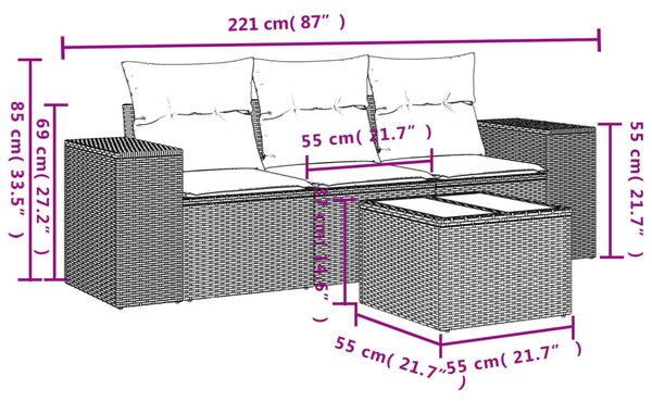 4dílná zahradní sedací souprava s poduškami šedá polyratan 3222269
