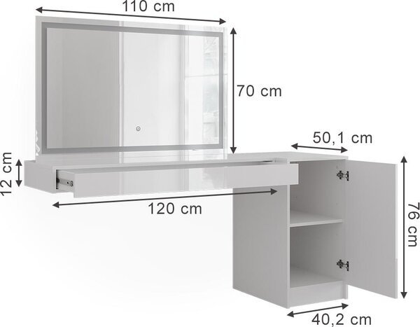 Toaletní stolek Vicco Sherry Bílá 120 cm 3 díly, Model 59577
