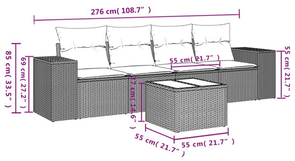 5dílná zahradní sedací souprava s poduškami béžová polyratan 3222287