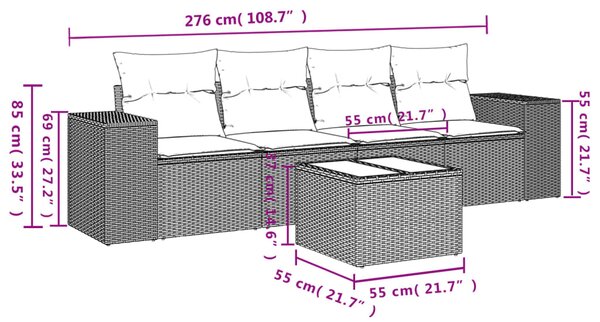 5dílná zahradní sedací souprava s poduškami černá polyratan 3222284