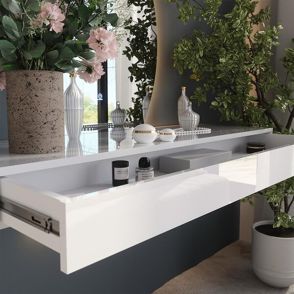 Toaletní stolek Vicco Sherry Bílá vysoký lesk 120 cm se zrcadlem LED, Model 61309