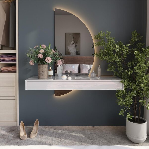 Toaletní stolek Vicco Sherry Bílá vysoký lesk 120 cm se zrcadlem LED, Model 61309
