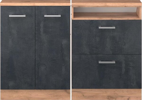 Kuchyňská skříňka pod šikmou střechu Vicco R-Line Černý beton 120 cm Sada 2 kusů, Model 58112