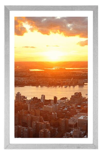 Plakát s paspartou západ slunce nad městem New York