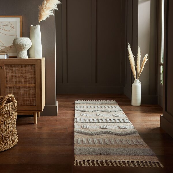 Flair Rugs, Běhoun Jubilant Medina Jute Natural/Grey, 60x230, béžová, ložnice