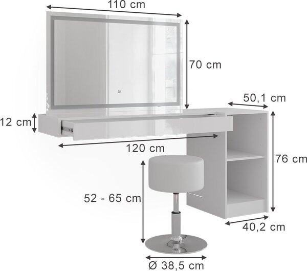 Toaletní stolek Vicco Sherry Bílá 120 cm 5 dílů, Model 59570