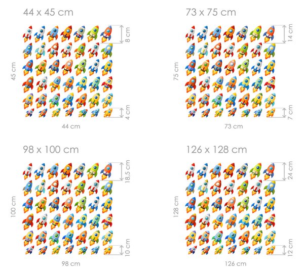 Sada 50 raketek textilní přelepitelné samolepky na zeď arch 44 x 45 cm