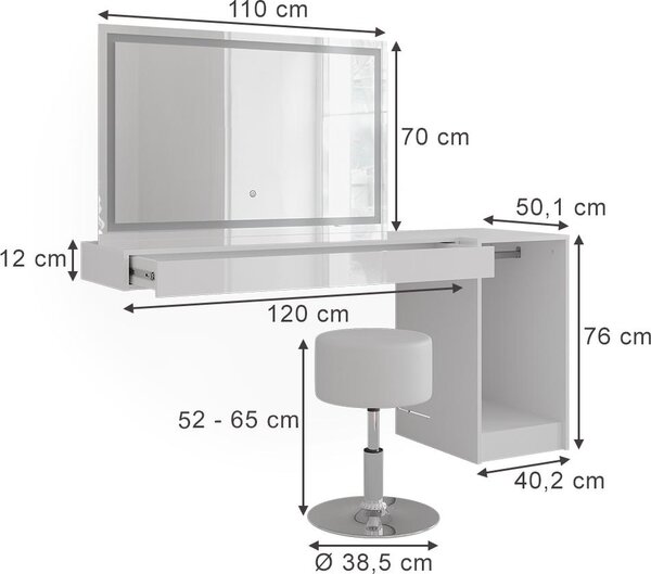 Toaletní stolek Vicco Sherry Bílá 120 cm 5 dílů, Model 59572