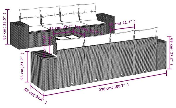 9dílná zahradní sedací souprava a podušky světle šedá polyratan 3222351