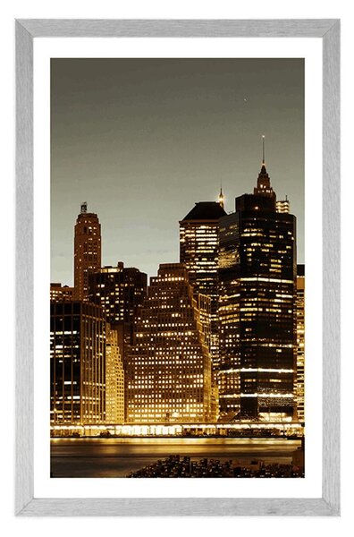 Plakát s paspartou noční New York