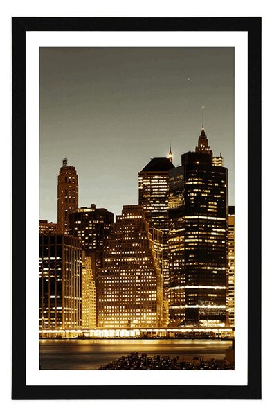 Plakát s paspartou noční New York