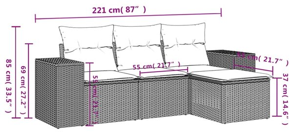 4dílná zahradní sedací souprava s poduškami černá polyratan 3254803
