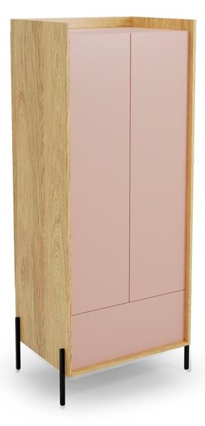 Šatníková skříň Mozelle 2D1 (hikor + růžová)