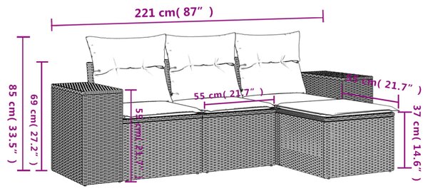 4dílná zahradní sedací souprava s poduškami černá polyratan 3222464