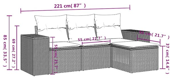 4dílná zahradní sedací souprava a podušky světle šedá polyratan 3222471
