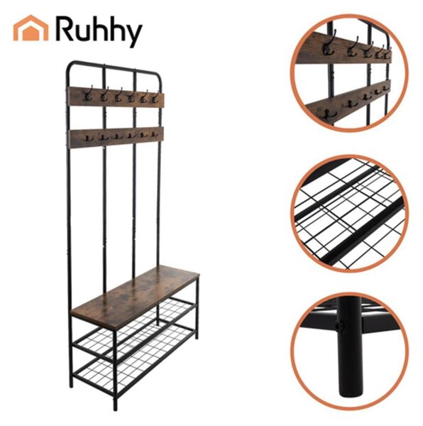 Ruhhy 27036 Věšák na oblečení s háčky a policemi 182 x 100 x 35,5 cm