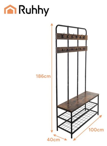 Ruhhy 27036 Věšák na oblečení s háčky a policemi 182 x 100 x 35,5 cm