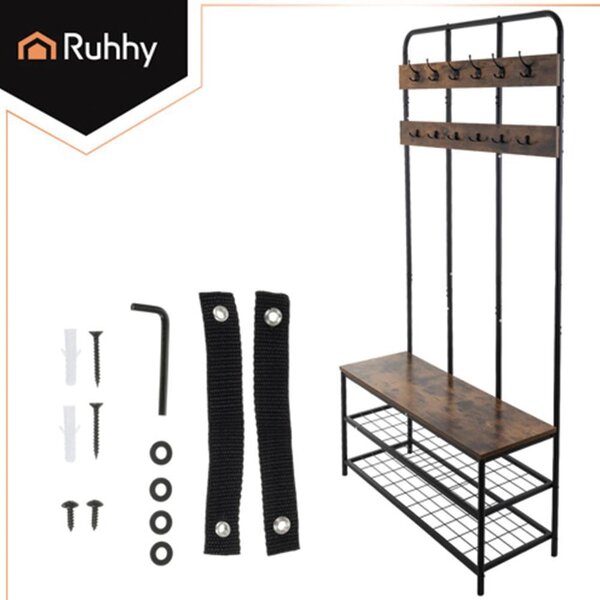 Ruhhy 27036 Věšák na oblečení s háčky a policemi 182 x 100 x 35,5 cm