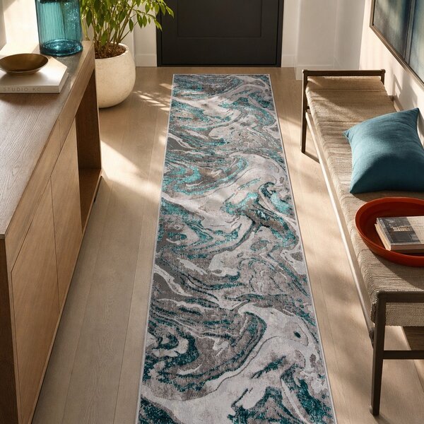 Šedo-tyrkysový běhoun 60x230 cm Marbled – Flair Rugs