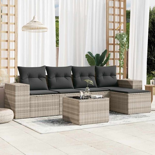6dílná zahradní sedací souprava a podušky světle šedá polyratan 3222501