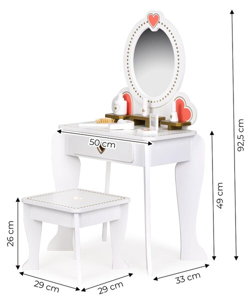 ECOTOYS W08H102B Velký dřevěný toaletní stolek pro děti se zrcadlem a stoličkou