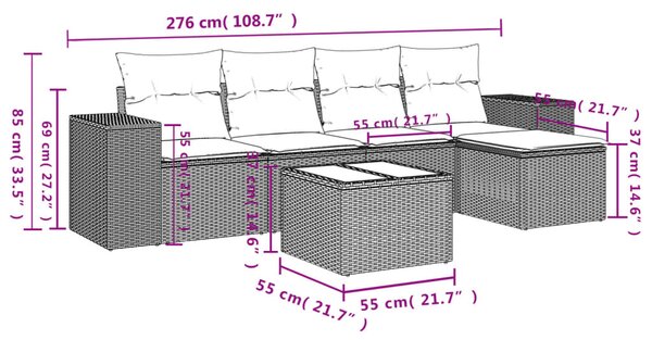 6dílná zahradní sedací souprava s poduškami černá polyratan 3222494