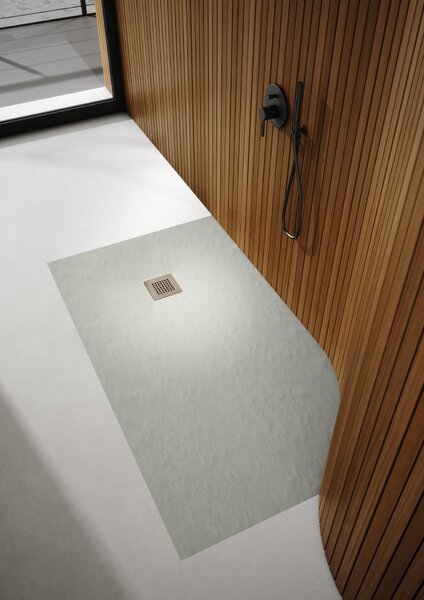 Schedpol Kalait Cement Stone obdélníková sprchová vanička + mřížka 90x70 cm cement 3.3133/CT/ST-M2