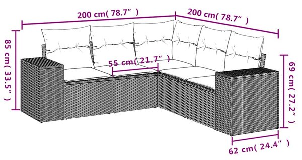 5dílná zahradní sedací souprava s polštáři černá polyratan 3222546