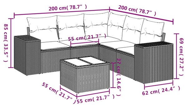 6dílná zahradní sedací souprava s poduškami béžová polyratan 3254895