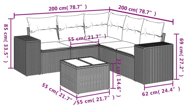 6dílná zahradní sedací souprava s poduškami šedá polyratan 3254897