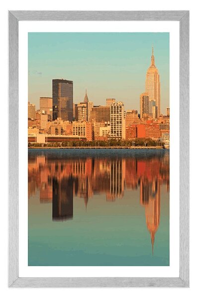 Plakát s paspartou okouzlující New York v odrazu ve vodě