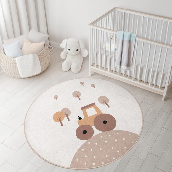 Béžový pratelný dětský koberec ø100 cm Tractor World – Mila Home