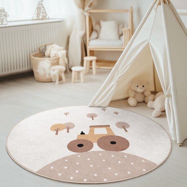 Béžový pratelný dětský koberec ø100 cm Tractor World – Mila Home