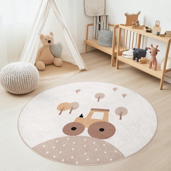 Béžový pratelný dětský koberec ø100 cm Tractor World – Mila Home