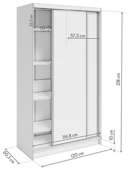 Šatní skříň DENVE 120x218x60,3 cm bílá